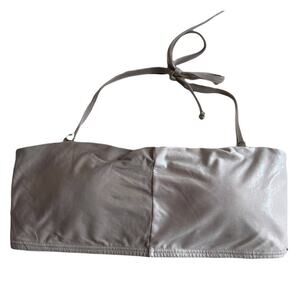 PQ‎ Swim Bikini Top Womens Small Grey Cream Two Tone Bandeau Bikini Halter Tie